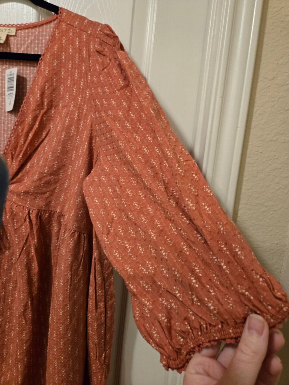 Rust Tie-Front Maxi Dress with Long Sleeves - Picture 6 of 13